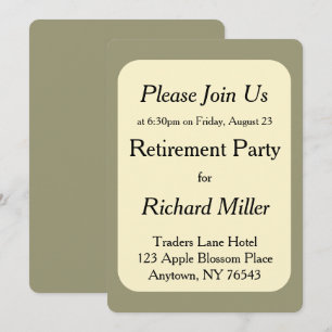 Cream on Olive Retirement Large Print Party Invitation