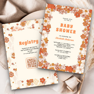 Cream Orange Groovy Retro Wildflower Baby Shower Invitation