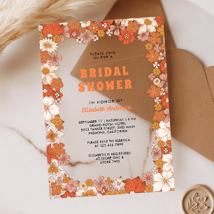 Cream Orange Groovy Retro Wildflower Bridal Shower Acrylic Invitations