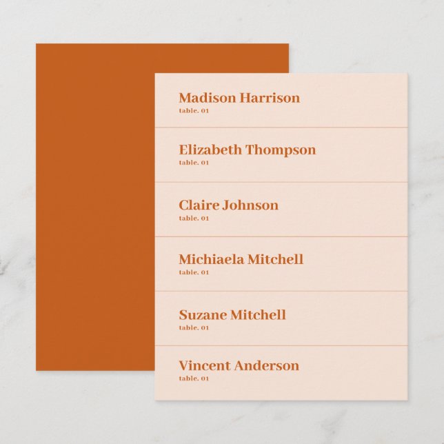 Cream Orange Retro Boho Wedding Place Card DIY (Front/Back)