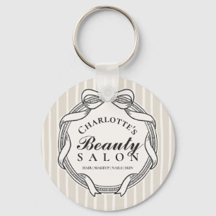 Cream Ornate Bow Frame Beauty Salon Keychain