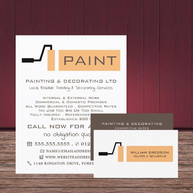 Cream Paint Roller, Painter & Decorator Business Card (Creator Uploaded)