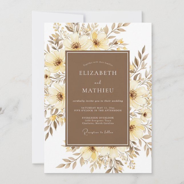 Cream Painterly Bloom Wedding Invitation (Front)