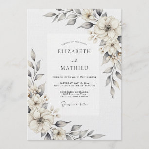 Cream Painterly Blossom Wedding Invitation