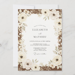 Cream Painterly Floral Romance Wedding Invitation