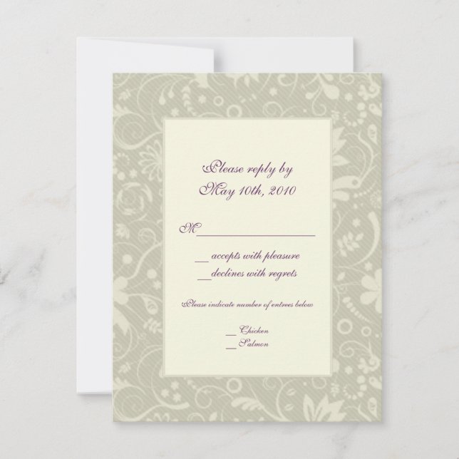 Cream Paisley Wedding RSVP Note Card (Front)