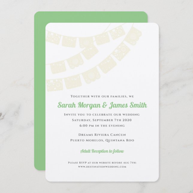 Cream Papel Picado Destination Wedding Fiesta Invitation (Front/Back)