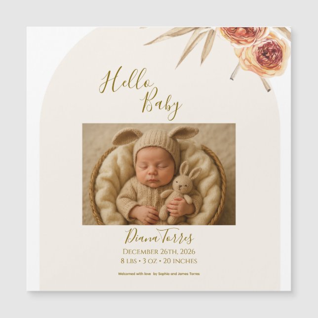 Cream Pastel Dried Flowers Hello Baby  (Front)