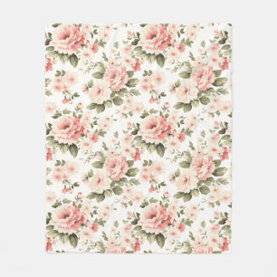 Cream pastel roses fleece blanket