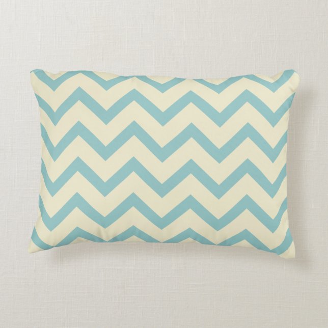 Cream & Pastel Teal Chevron Zigzag Pattern Decorative Cushion (Back)