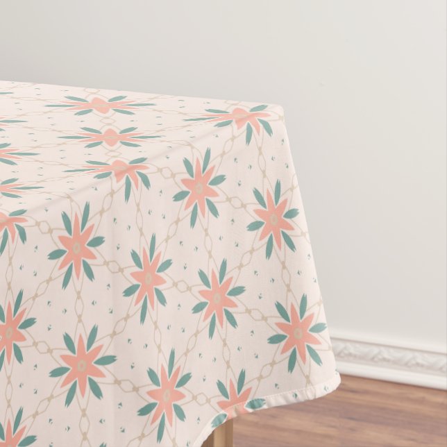 Cream, Peach and Sage Green boho floral pattern  Tablecloth (In Situ)