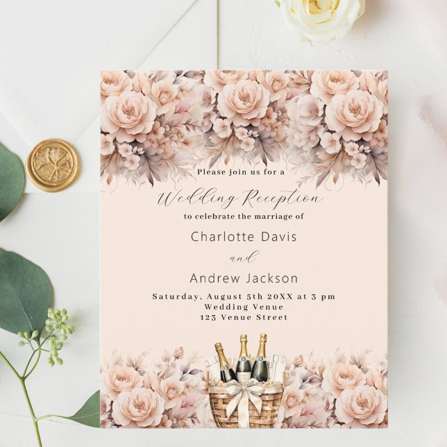 Cream peach basket wedding reception invitation (Creator Uploaded)