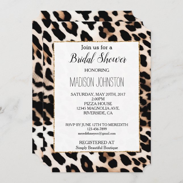 Cream Peach Black Leopard Animal  Invitation (Front/Back)