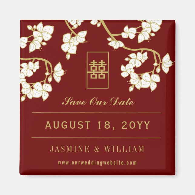 Cream Peach Blossom Chinese Wedding Save The Date Magnet (Front)
