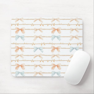 Cream Peach Blue Bows Mouse Pad