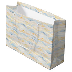 Cream Peach Blue Waves Baby Shower Large Gift Bag