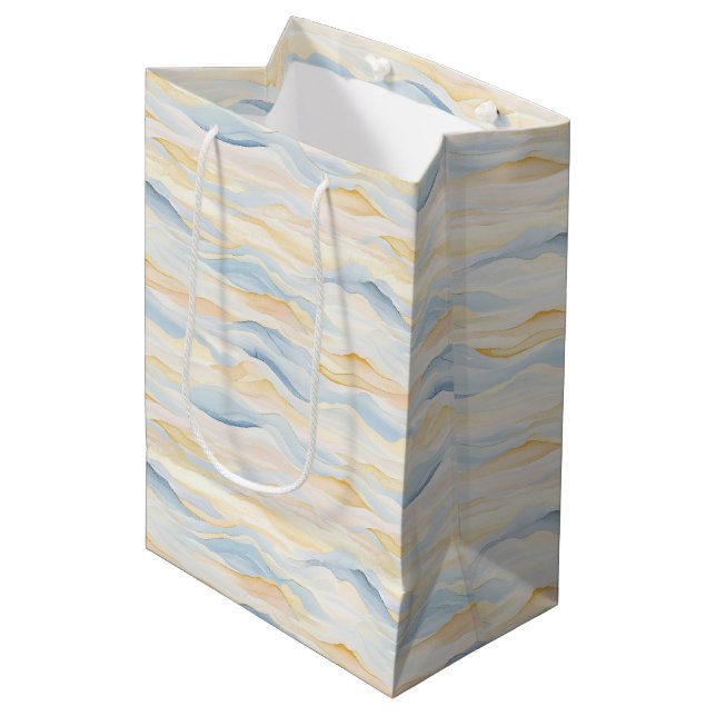 Cream Peach Blue Waves Baby Shower Medium Gift Bag (Front Angled)