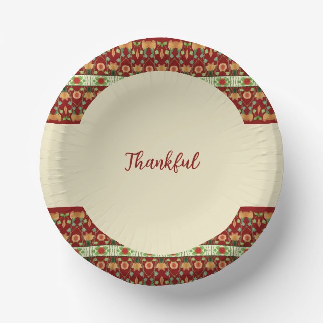 Cream Peach Burgundy And Dark Green Paper Plate (Front)