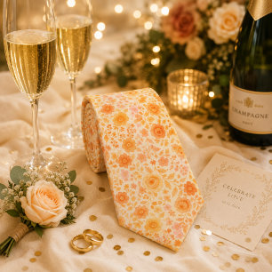 Cream & Peach Floral Pattern Tie