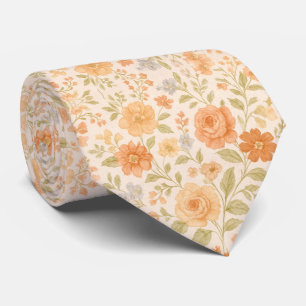 Cream & Peach Floral Pattern Tie