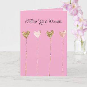 Cream Peach Gold Glitter Pink Glam Hearts Strings Card