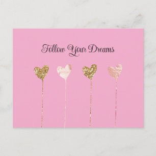 Cream Peach Gold Glitter Pink Glam Hearts Strings Postcard