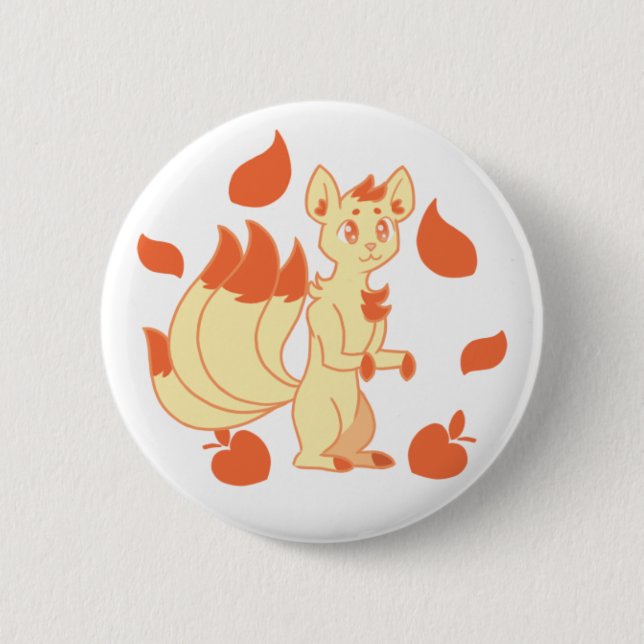 Cream peach kitsune in the autumn leaves button (Front)