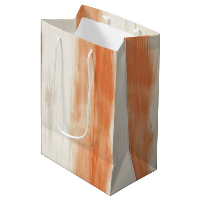 Cream Peach Orange Stripes Birthday Medium Gift Bag (Front Angled)