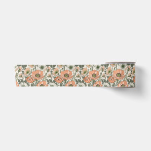 Cream Peach Poppy Floral Satin Ribbon
