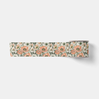 Cream Peach Poppy Floral Satin Ribbon