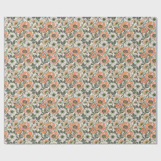 Cream Peach Poppy Floral Wrapping Paper