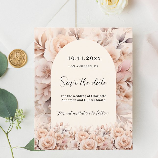 Cream peach rose arch budget wedding Save the Date Flyer (Creator Uploaded)