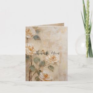 Cream Peach Rose Floral Thank You Card