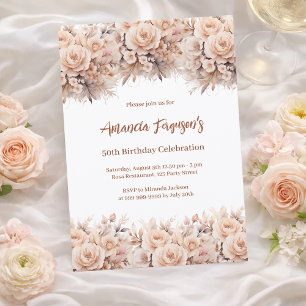 Cream peach roses florals birthday invitation