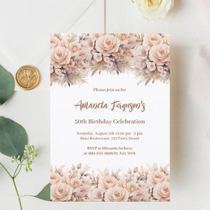 Cream peach roses florals luxury birthday invitation