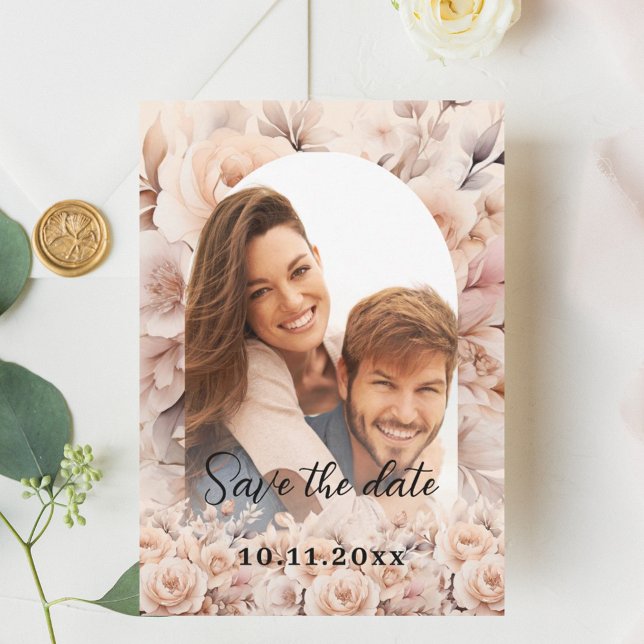 Cream peach roses photo arch wedding save the date (Creator Uploaded)