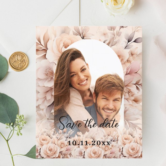 Cream peach roses photo arch wedding Save the Date Flyer (Creator Uploaded)