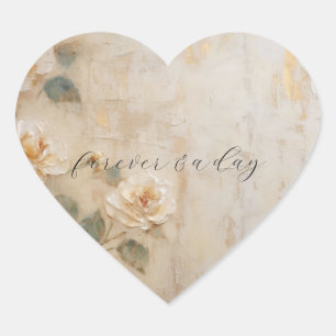 Cream Peach Roses Wedding Heart Sticker