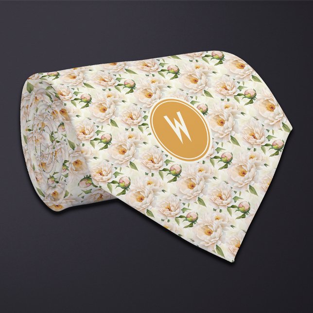 Cream Peonies Floral  Tie (Creator Uploaded)