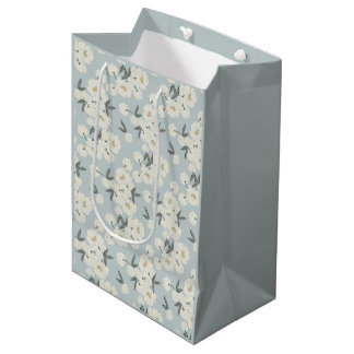 Cream Peonies on Light Blue  Medium Gift Bag