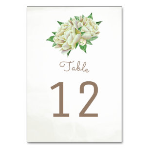 Cream Peony Flower Table Number Cards