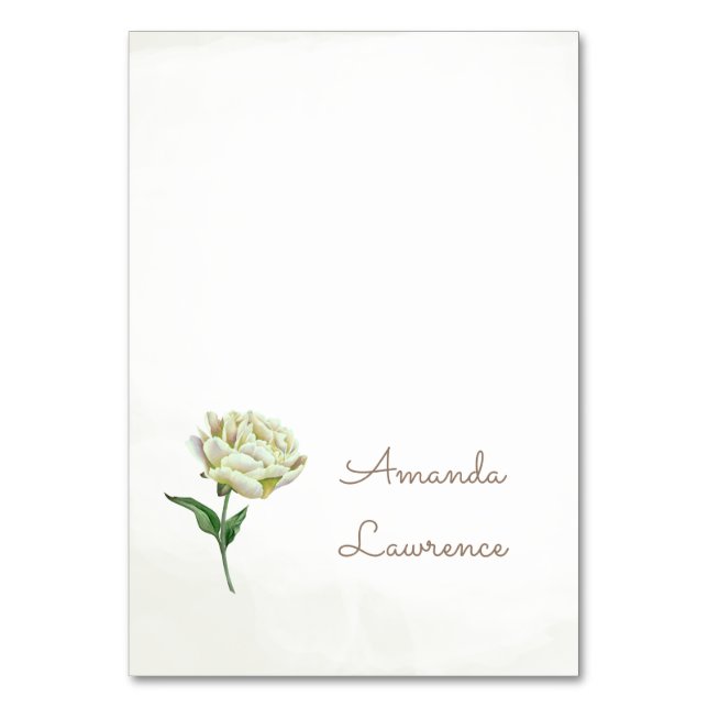 Cream Peony Watercolor Personalised Place Cards (Front)