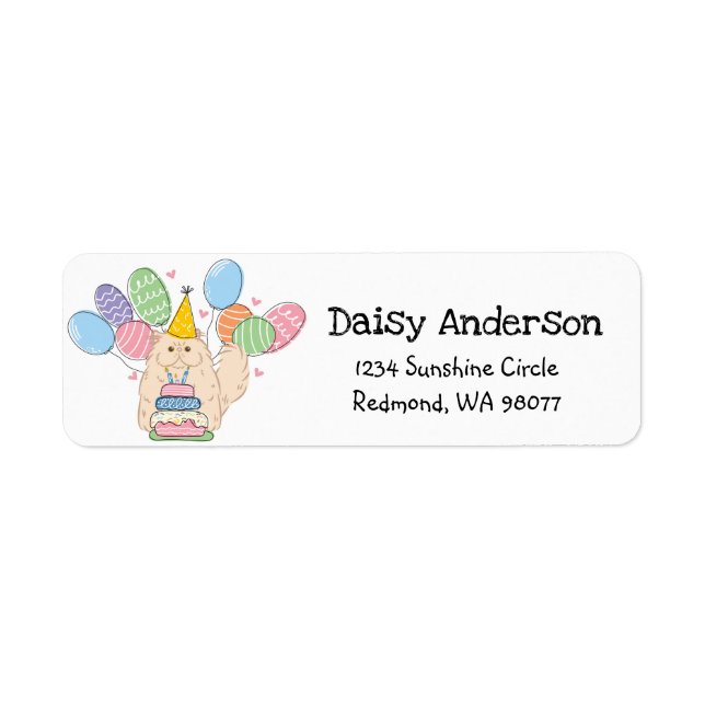 Cream Persian Cat Birthday Return Address Label (Front)