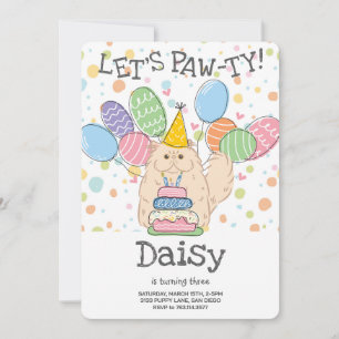 Cream Persian Cat Longhair Birthday Party Invitation