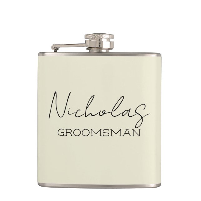 Cream Personalised Groomsman Hip Flask (Front)