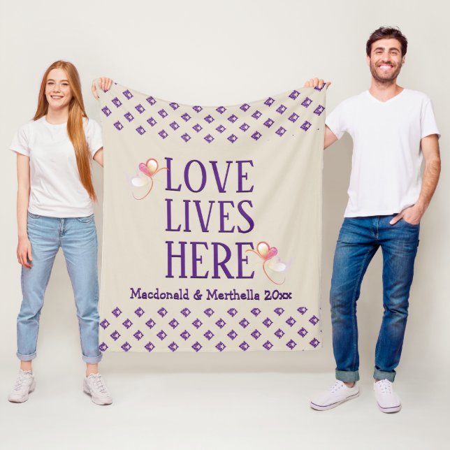 CREAM | Personalised | LOVE LIVES HERE Keepsake Fleece Blanket (In Situ)