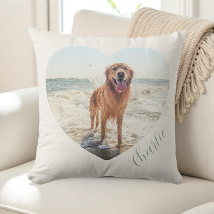Cream Pet Heart Photo Script Personalised Dog Cushion
