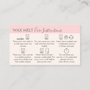 Cream Pink Aftercare Instructions for Wax Melt Business Card