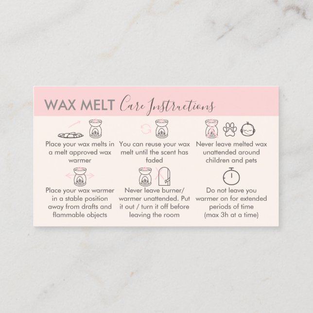 Cream Pink Aftercare Instructions for Wax Melt Business Card (Back)