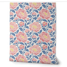 Cream, Pink and Blue Vintage Peony Floral